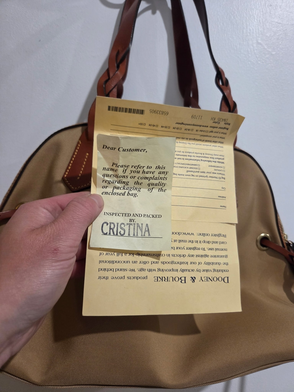 Vintage Dooney & Bourke Tan Canvas Shoulder Bag with Braided Brown Leather Strap - Picture 3 of 3